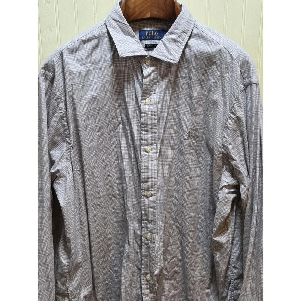 Polo Ralph Lauren Shirt Mens‎ 2XL Gray Check Classic Fit Button Front Pony Logo